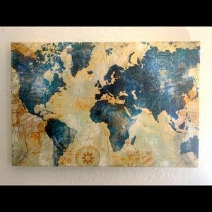 Colors- blue, gold, sage, brown, tan.